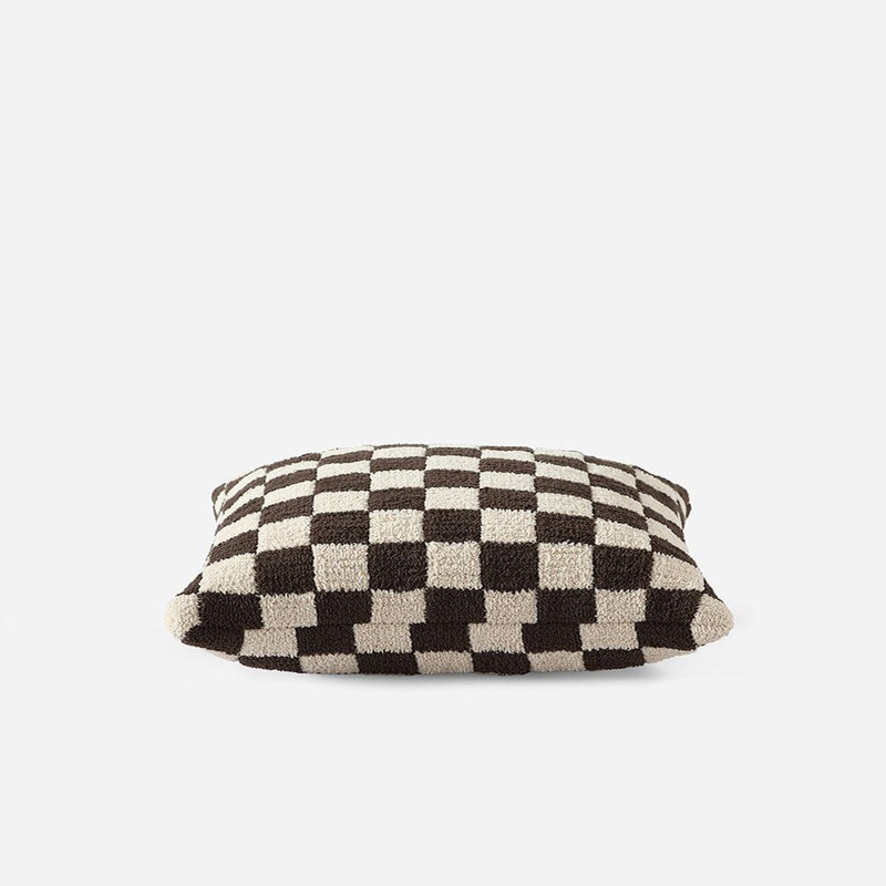Checkerboard Lumbar Pillow Cover & Insert, 20" H x 20" W' x 1.4" D, Mocha/Sahara Tan Checkered