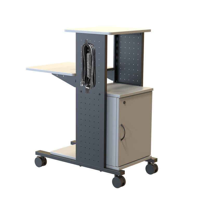 Gray Steel and Laminate 4-Shelf Mobile AV Cart with Cabinet
