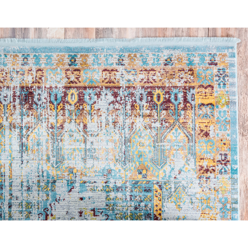 Tapis à motif oriental bleu clair Folmar, Rectangle 4 pi 3 po x 6 pi 1 po