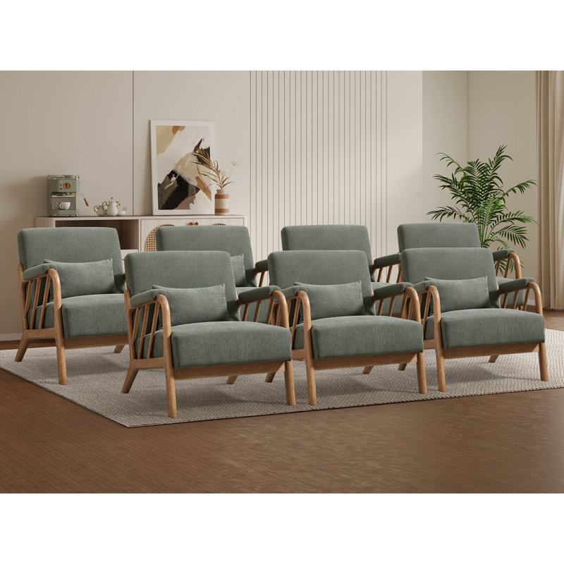 27.17" Wide Modern Upholstered Solid Wood Accent Chair With An Extra Pillow(Set of 7), Green Corduroy