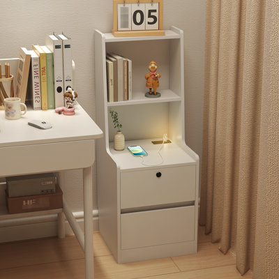 Modern Nightstand With Storage & Charging, Night , Exquisite White Appearance