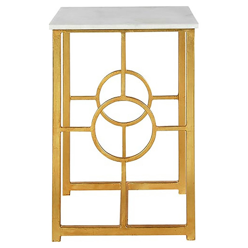 Hampton Stone Sled End Table, Gold Leaf, Carrera Marble