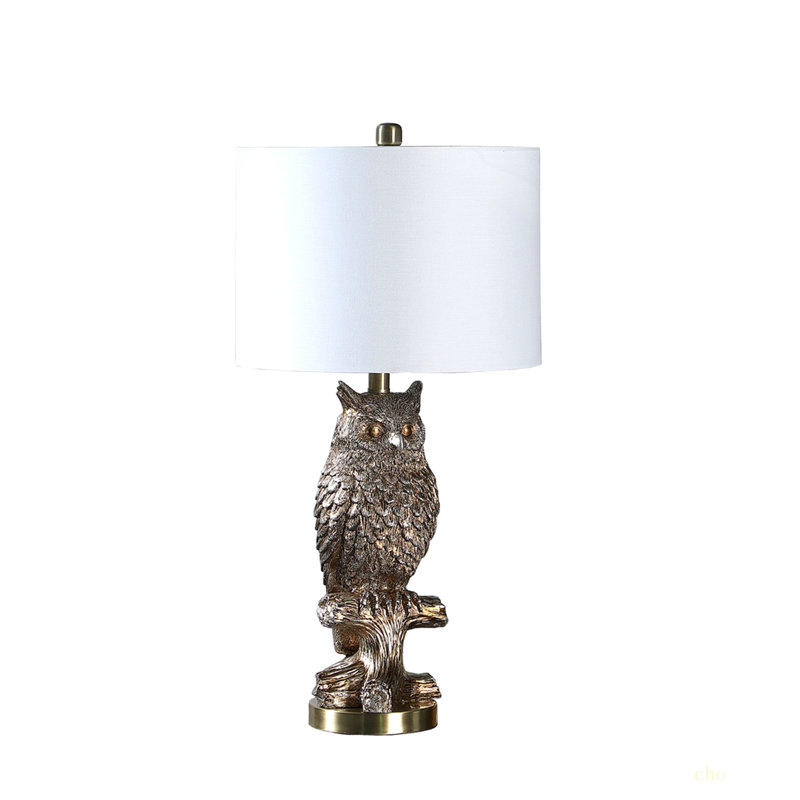 27.5" Silver Owl On A Branch Resin Table Lamp