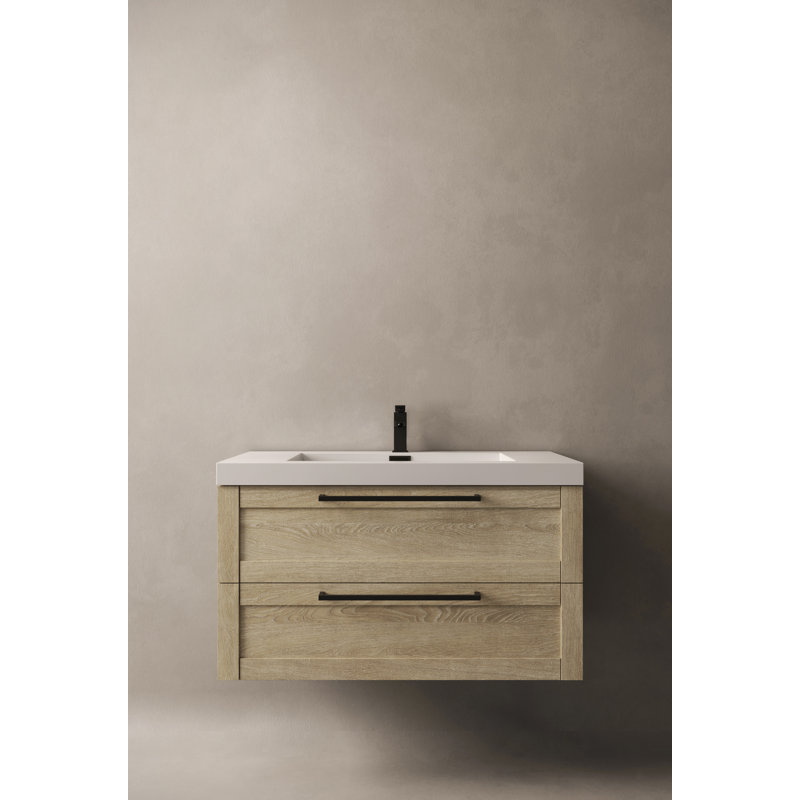 Village 24" Wall-Mount Single Bathroom Vanity with Engineered Stone Top, Chêne