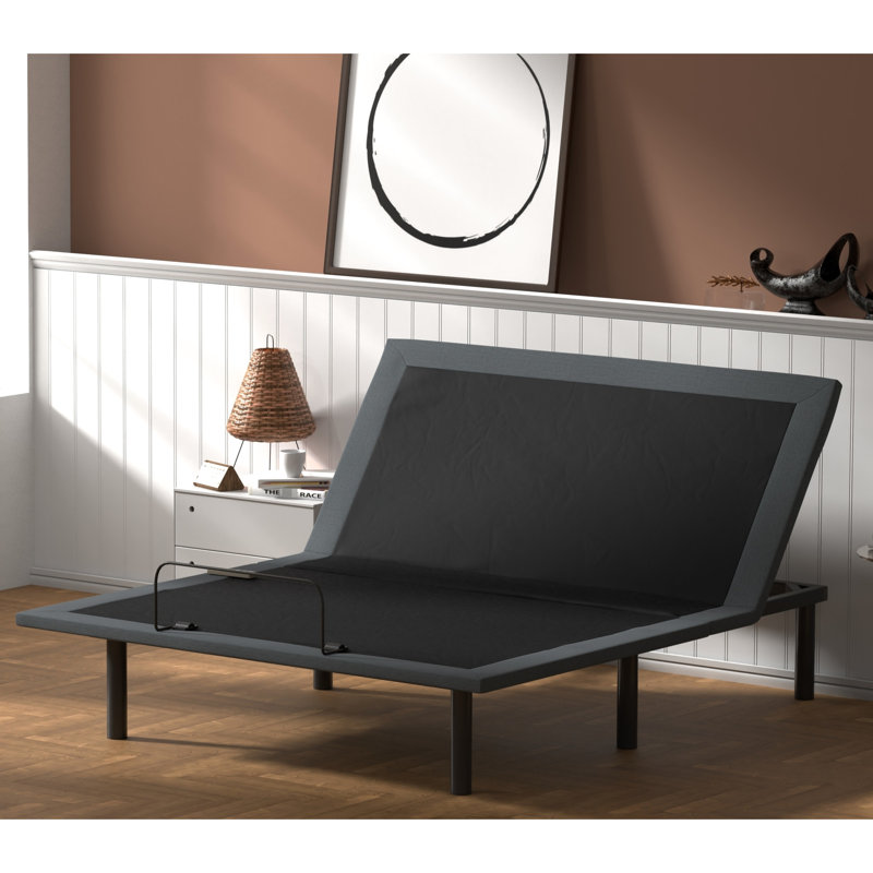 Btx4 Adjustable Bed - Head Foot Position Adjustable, Plywood Deck, Wireless Remote, Black And Grey, Full Size Base No Tools Required For Assembly, Non-Woven Upholstery, + Grey
