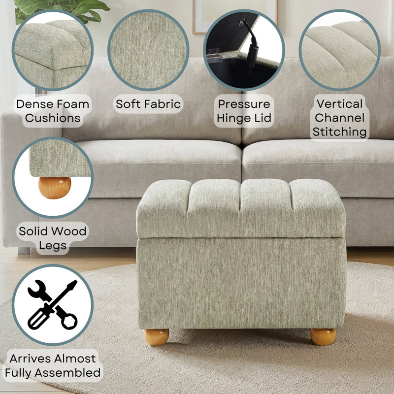 Spade Storage Ottoman, Granite Chenille