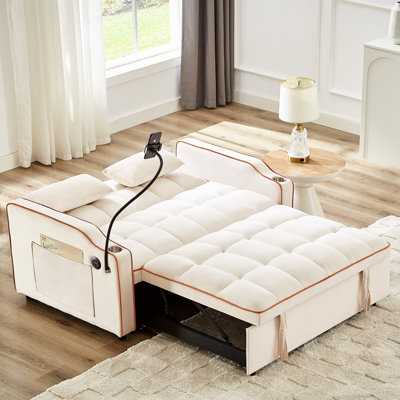 Lit à dossier réglable beige avec fonctions de divertissement et canapé pliable beige