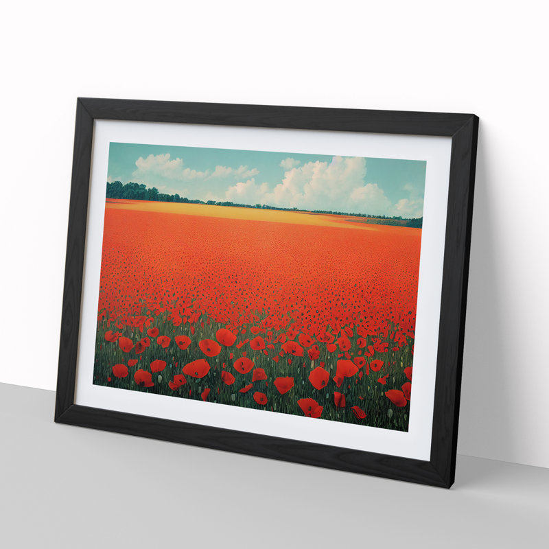 Entrancing Poppies Flowers - Single Picture Frame Print, Black, 46cm H x 64cm W x 2cm D