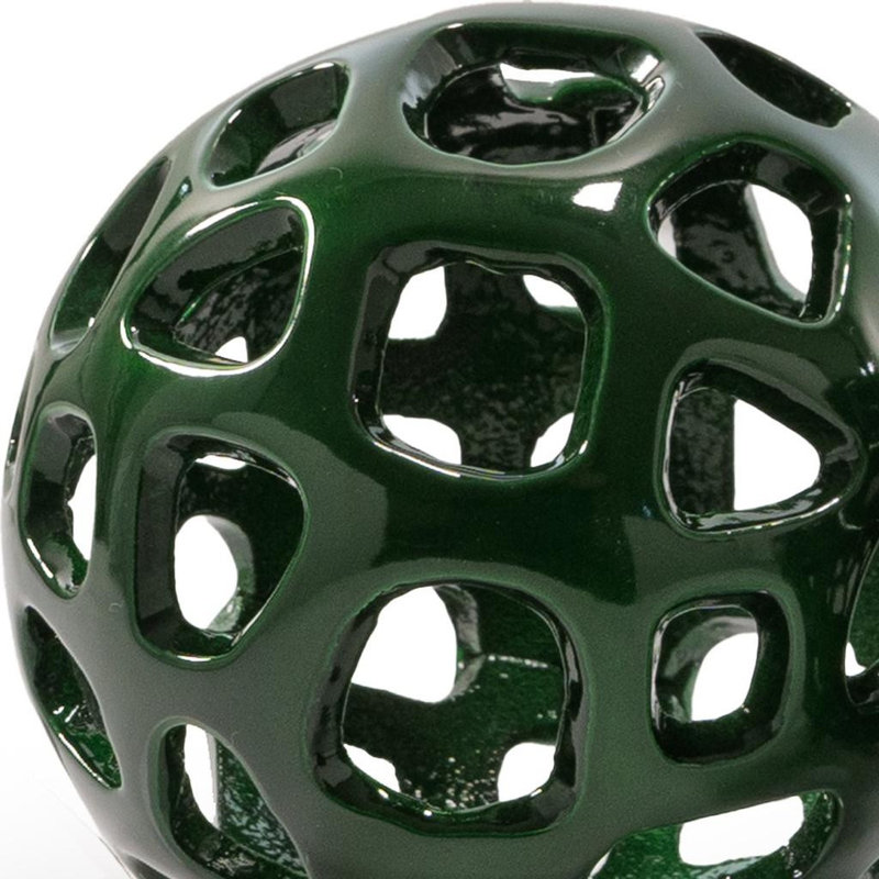 Ensemble de deux orbes décoratifs peints à la main en aluminium vert