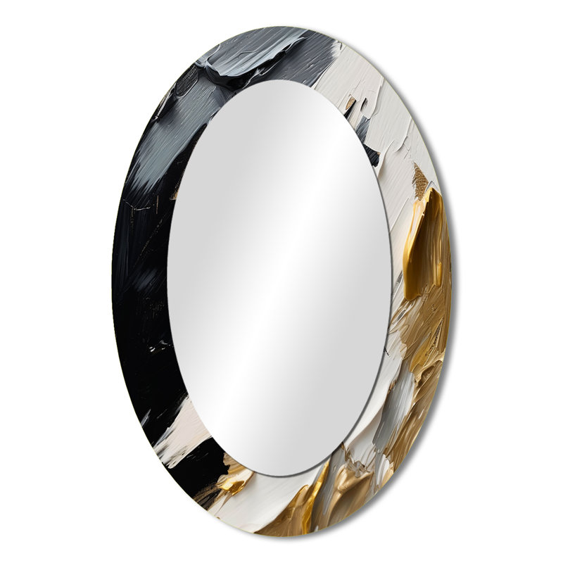 Golden Wave Reflections V - Grand miroir mural ovale sur métal, 36 po x 24 po