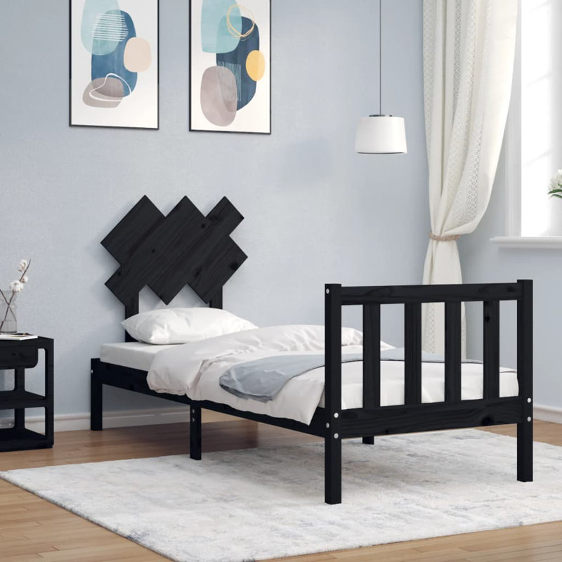Bed Frame with Headboard, Small Single (2'6), Black