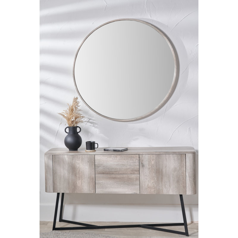 Composite Round Wall Mirror, Gray Oak, 100 cm x 100 cm