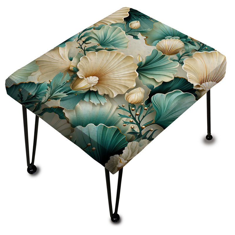 Coquillage blanc et bleu sarcelle bord de mer rétro - repose-pieds rectangulaire floral