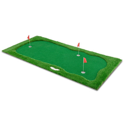 Putting Green With 3 Holes, 3 Flags & Cups – Indoor/Outdoor Golf Mat With High Quality Turf