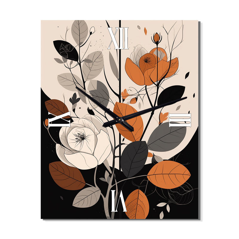 Retro Terracotta Wildflowers Illustration VIII - Abstract Botanicals Wall Clock Oversized, 32" H x 24" W x 1" D