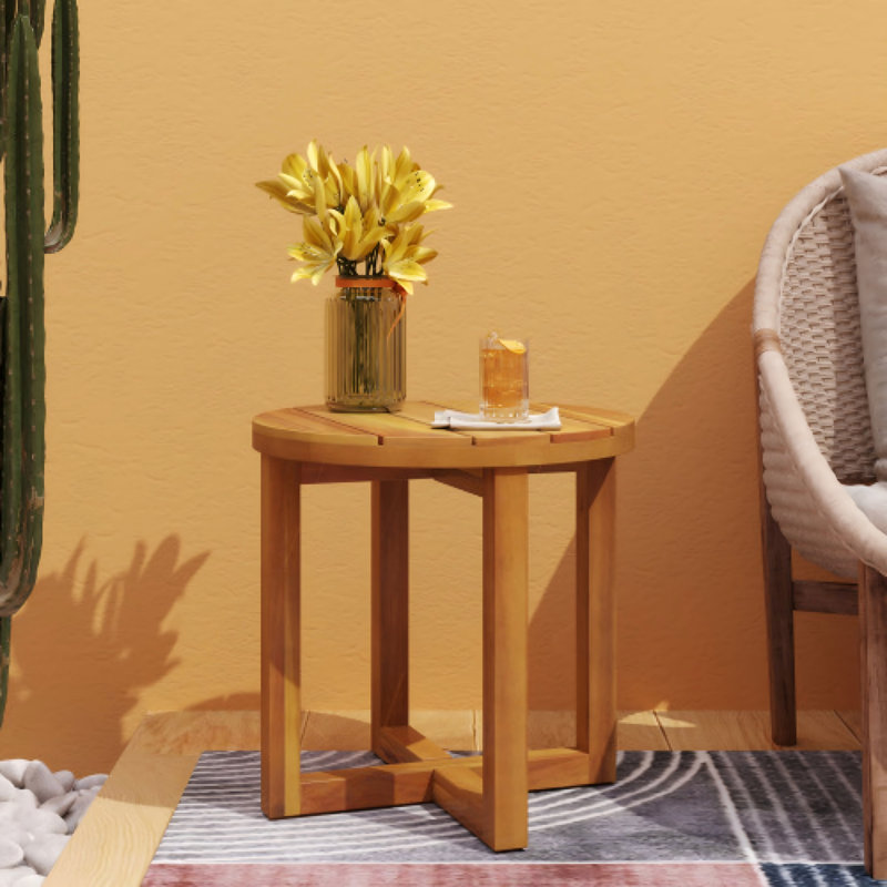 Table de bout d'extérieur en bois d'acacia Coralia, Teak