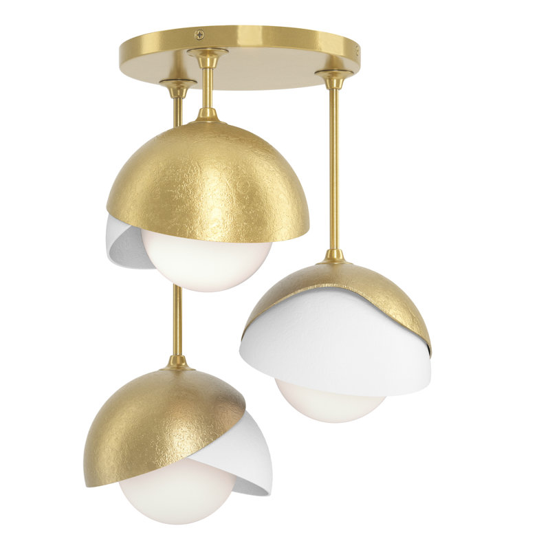 Brooklyn 3 - Light Double Shade Semi Flush Mount, Modern Brass, White