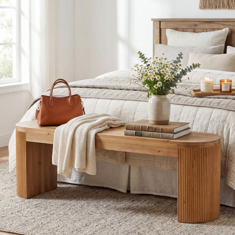 Banc en bois massif de 55,11 po pour la chambre à coucher, banc de bout de ferme, assemblage facile