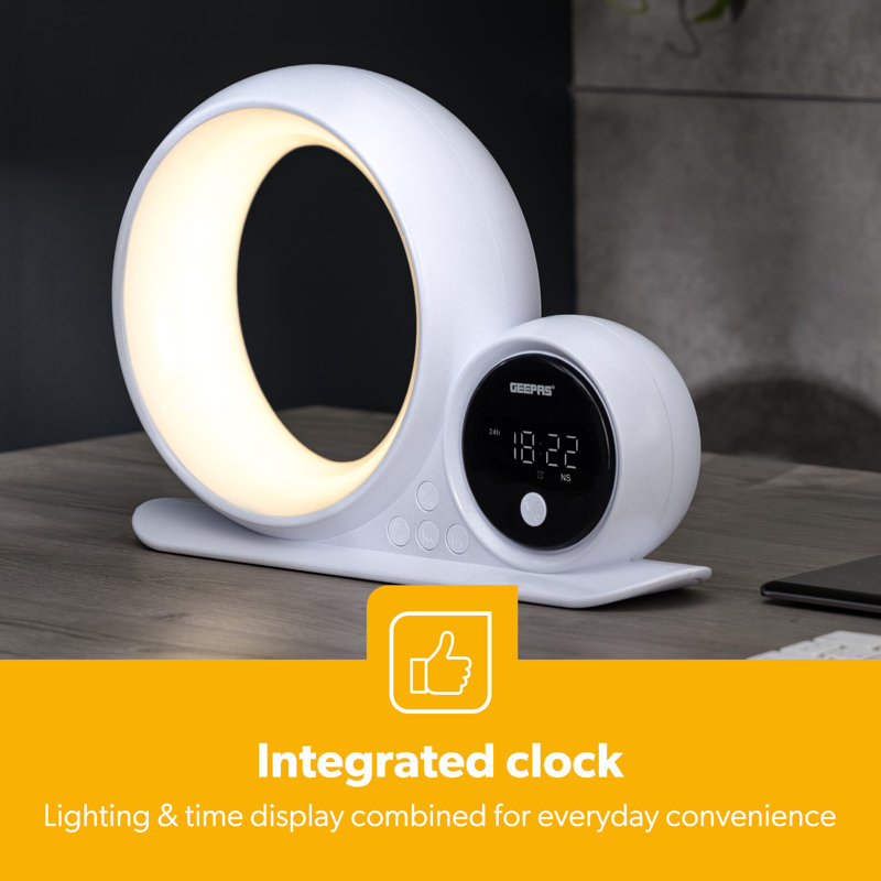 GEEPAS Multifunctional Desk Lamp | Bedside Lamp with Bluetooth Speaker Alarm Clock | RGB Color Changing Light White Noise Touch Control LED Display | Ideal Birthday [Energy Class A]