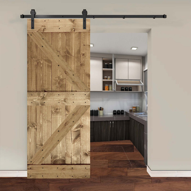 Ensemble de quincaillerie pour porte de grange simple en bois, Chêne, 44 po x 84 po