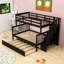 Lit simple superposé au dessus d'un lit double avec lit gigogne simple, tablettes et garde-corps, divisable en 2 lits-477710030