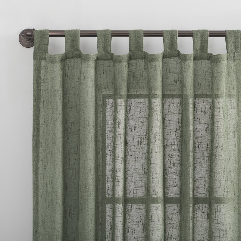 Holtz Linen Burlap Weave Linen Blend Sheer Tab Top Curtain Panel, Moss Green, 50" W x 84" L