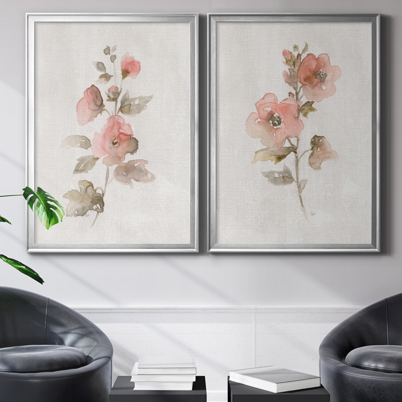 «Blush Sweetly I», ensemble de 2 reproductions d'art, Pas de tapis, Toile encadrée argentée, H 26,5 po x l 73 po x P 3 po