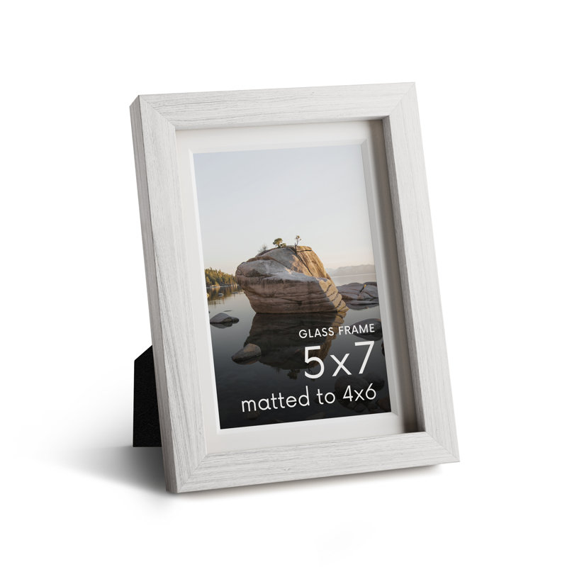 Cadre photo en bois massif avec verre, Blanc, L 5 po x H 7 po