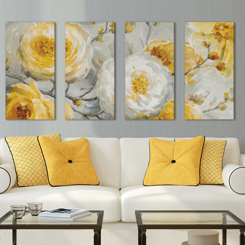 Soleil - ensemble de 4 reproductions d'art sur toile tendue, H 24 po x l 48 po x P 1 po