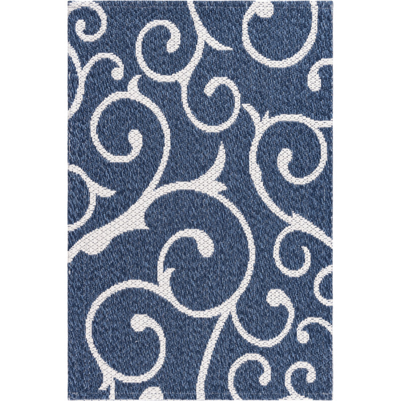 Tapis bleu marine / ivoire en coton damassé Alexei, Rectangle 2 pi 2 po x 3 pi 1 po