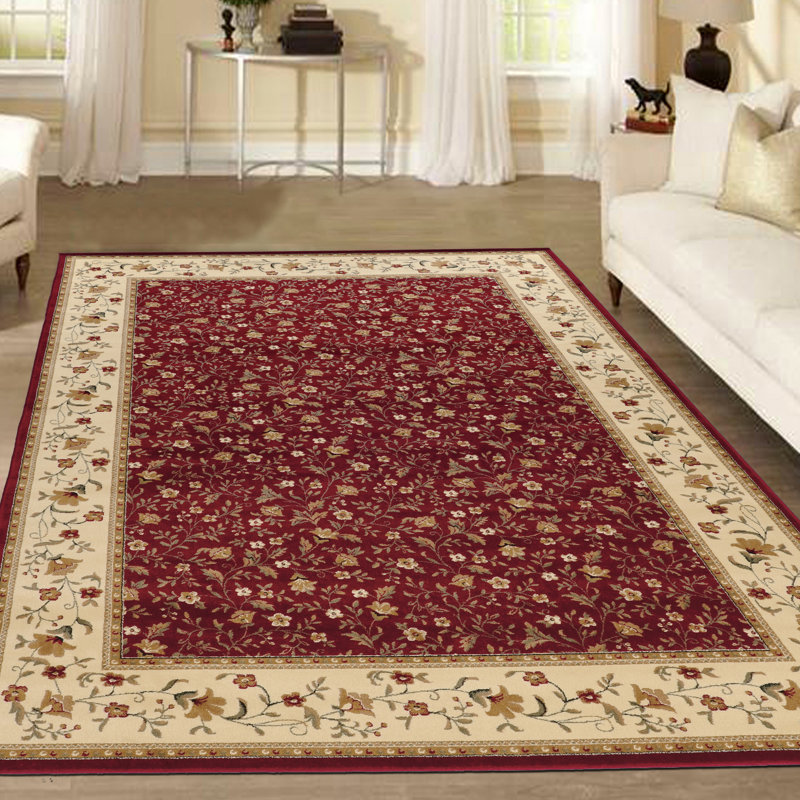 Tapis floral rouge Weisgerber, Rectangle 7 pi 9 po x 11 pi