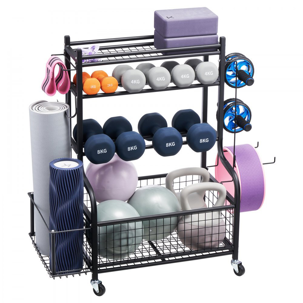 VEVOR Home Gym Workout Equipment Organizer Yoga Mat Storage Weight Rack ...