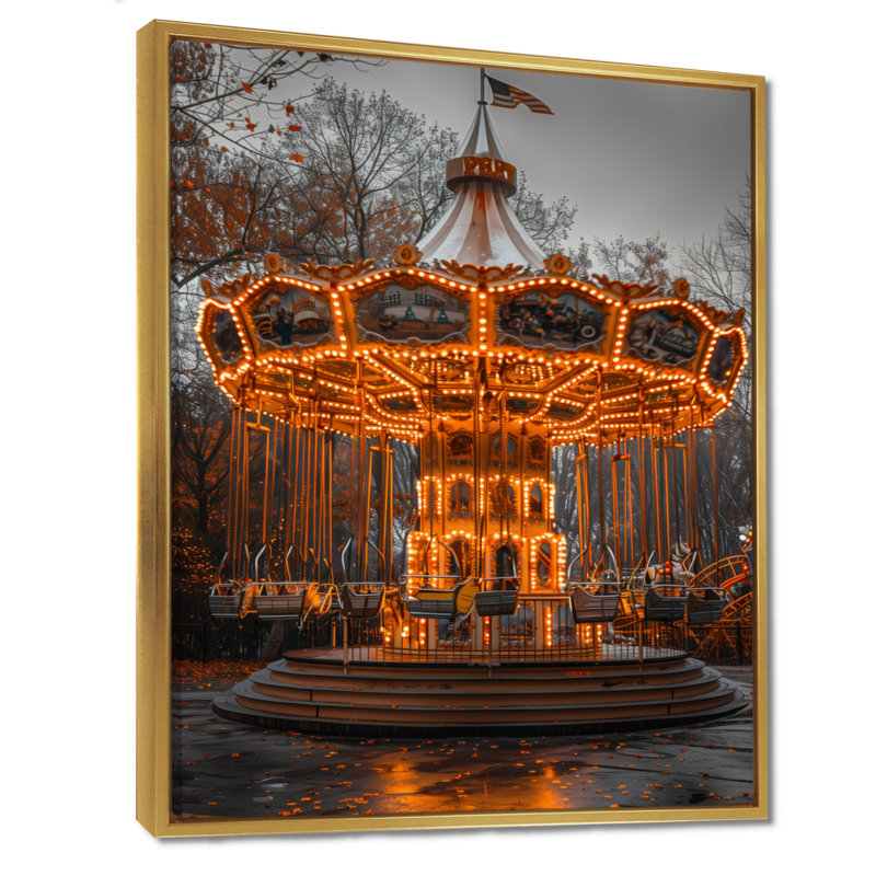 Parc d'attractions jaune et gris, Cadre flottant doré, H 32 po x l 16 po x P 1 po