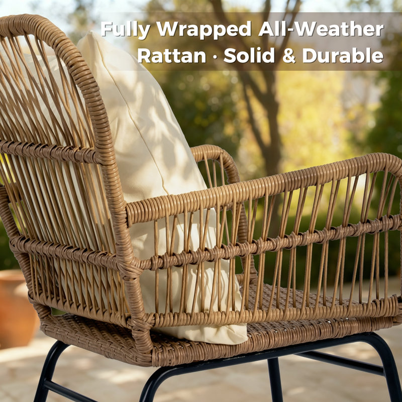 6 Person Outdoor Boho Patio Conversation Set with Rocking Papasan Chair and Ice Bucket Table, Rocking Chair + Sofa