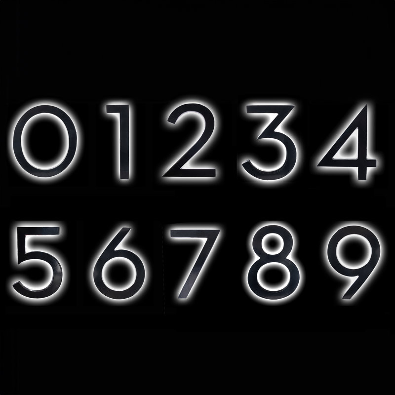12" LED Backlit House Numbers Kit (4 Sizes, 15 Colors) - Four Digits, Black Two Tone, Three Digits, Yes