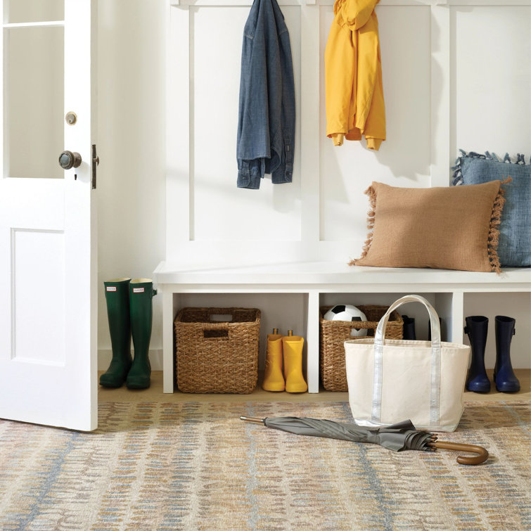 Paint Chip Blue Machine Washable Rug