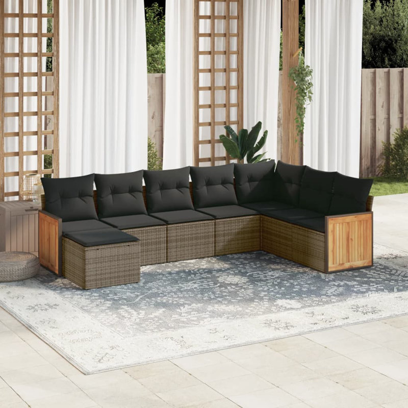 Ensemble de canapé de jardin en rotin PE Vidaxl, acier thermolaqué, polyester
