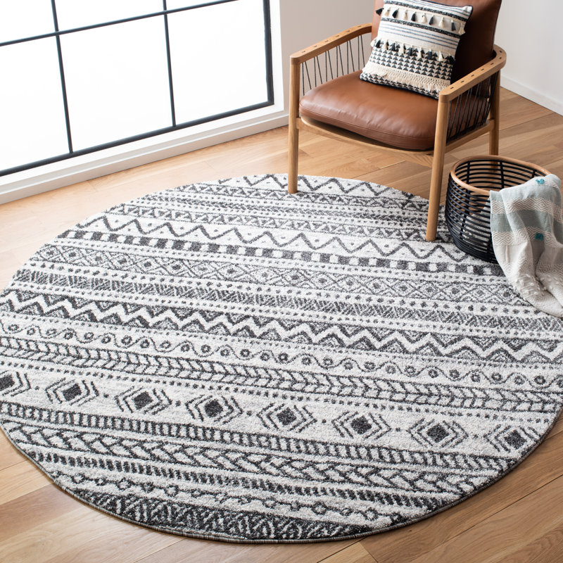 Tapis ivoire / noir Jaylah Southwestern, Rond 6 pi 7 po