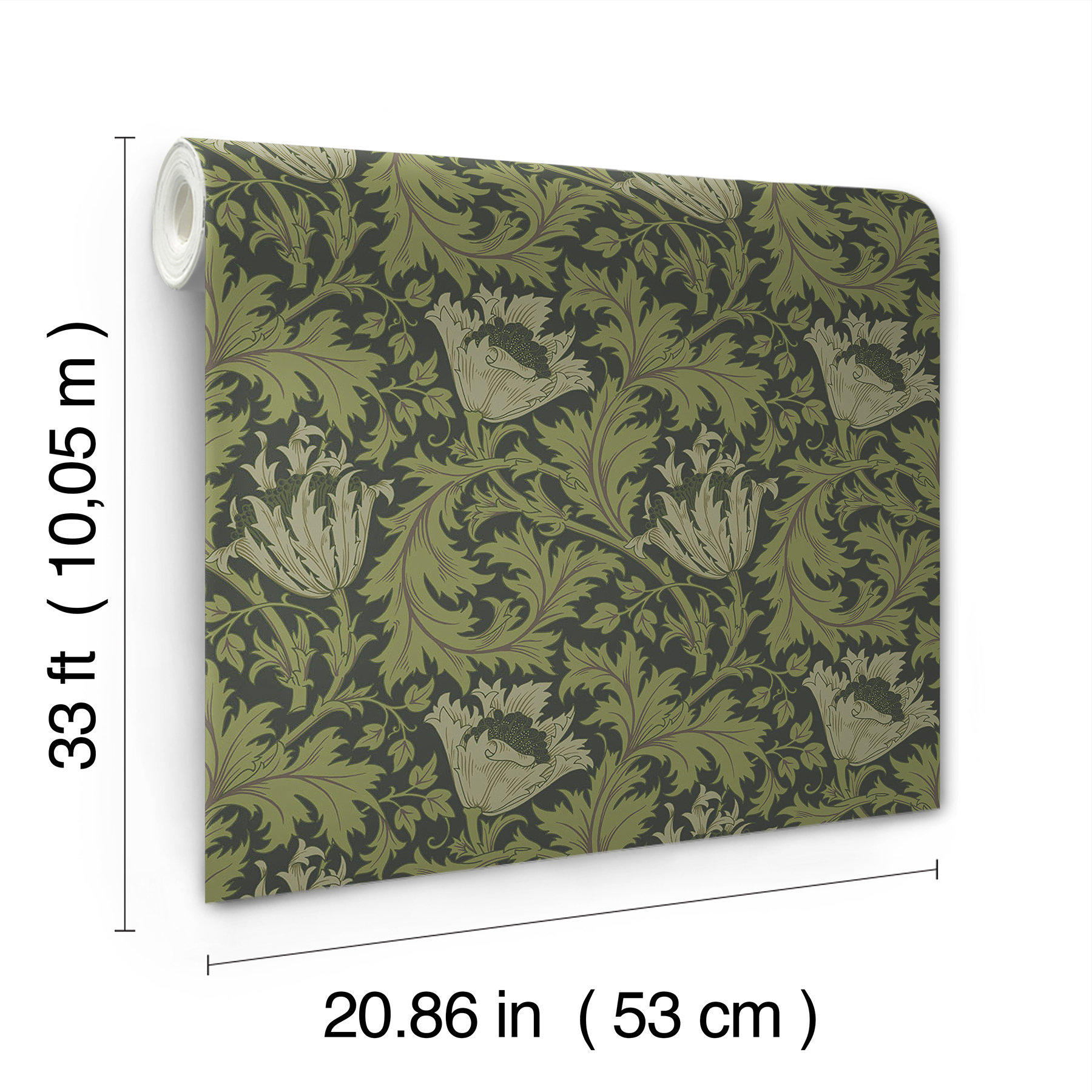 Anemone Floral Wallpaper, Dark Green