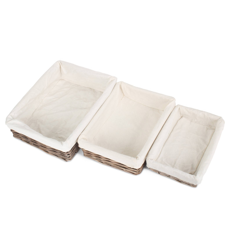 Margie 3 Piece Wicker Lined Storage Tray Set