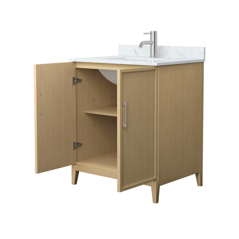 Ensemble de meuble-lavabo simple avec plateau en marbre Elan, Nickel brossé, Chêne blanc, 30"