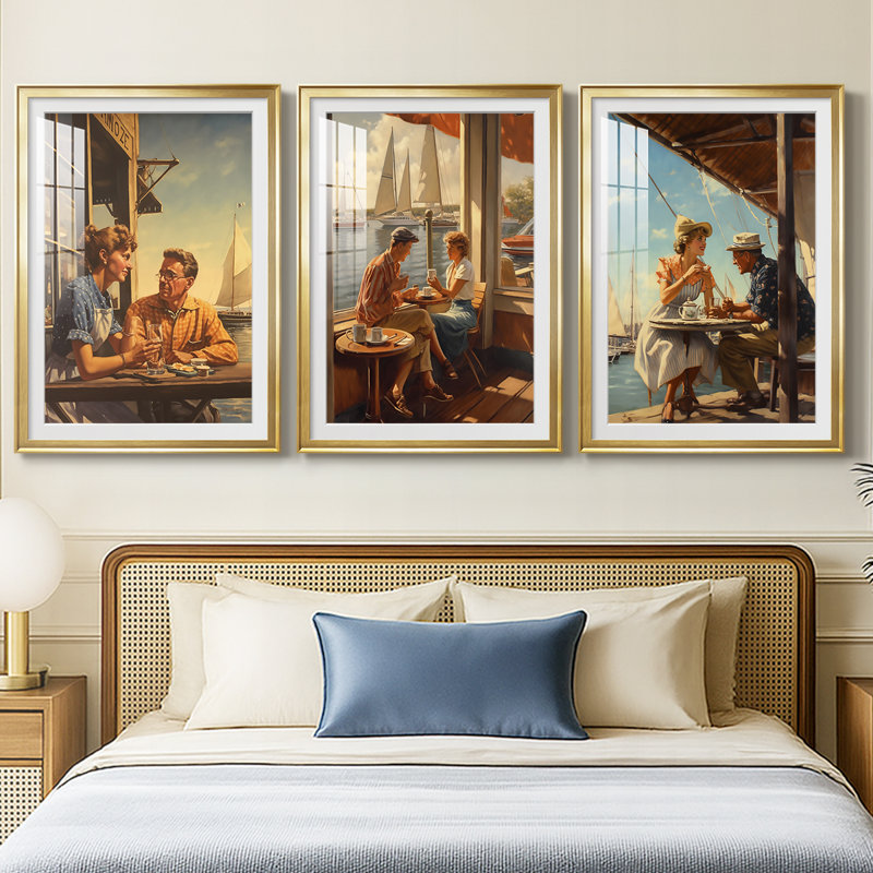 NAUTICAL Series DCXL  -Custom Framed  Premium Print W Matt - 3 Pieces, 19" H x 27" W, Gold