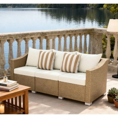 All-weather Patio With Throw Pillows And Stable Build - 795 Lbs Capacity, 79.1" X 25.6" 28.7", Natural, Neutral Esthetic Seating Thick Cushions Esthetic, Frame