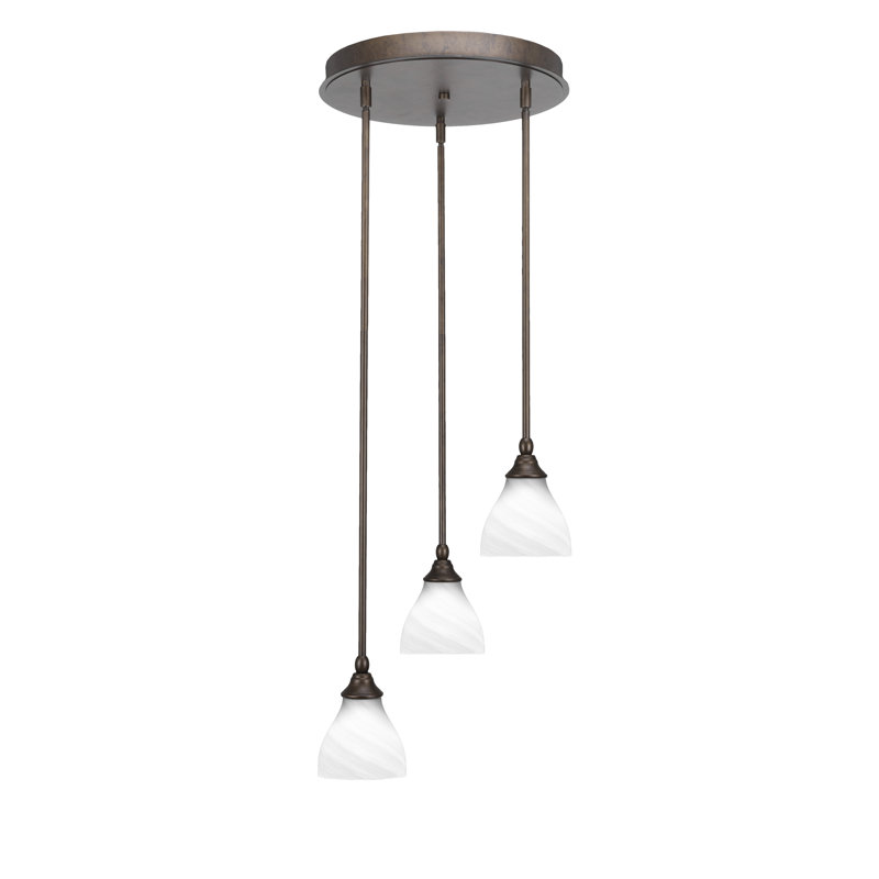 Luminaire suspendu suspendu en grappe à 3 lumières avec verre de marbre blanc 6,25 po Myrtie, Bronze