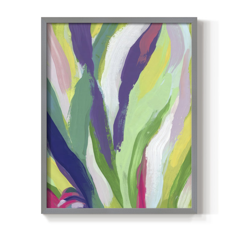 «Bright Tropical Abstraction», reproduction encadrée en V - bois massif, H 11 po x l 9 po, Gris