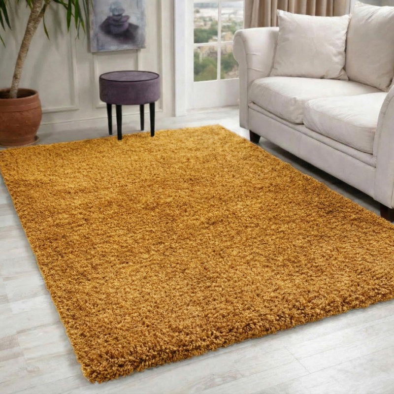 Esterly Gold Shaggy Rug, Rectangle 120 x 170cm