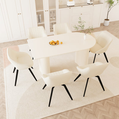 Ensemble de table de salle à manger élégant et moderne avec 6 chaises en polyuréthane beige, idéal pour la cuisine et la maison