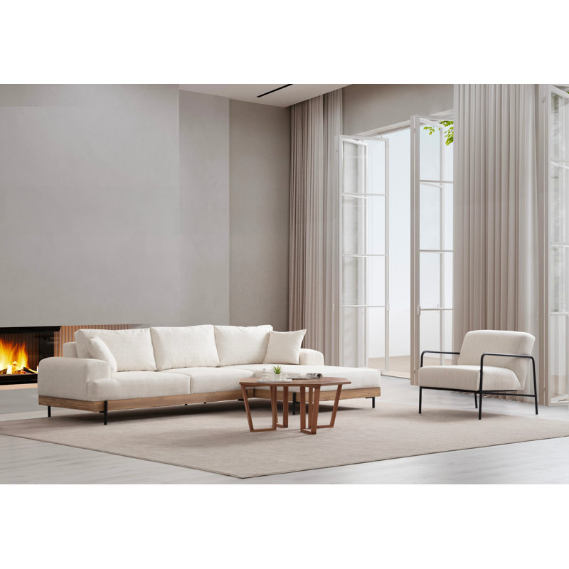 Élégant canapé d'angle, structure en bois de hêtre, 110,2 po x 66,9 po x 30,7 po | Tissu 100% polyester, nettoyage à sec | Mousse douce grise et siège à ressorts, pieds en métal noir | Parfait pour les salons modernes et les espaces confortables