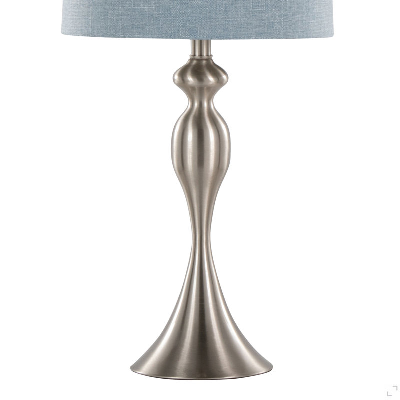 Lampe de table contemporaine en métal brossé 27 "en nickel brossé avec abat-jour en lin bleu clair de Grandview Gallery - ensemble de 2