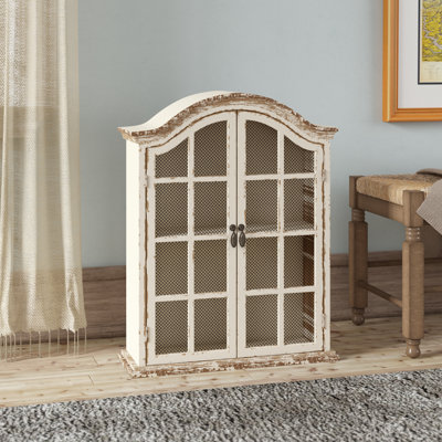 Ollert Wood Distressed 1 Shelf and 2 Door Wall Shelf with Arched Shutter Doors